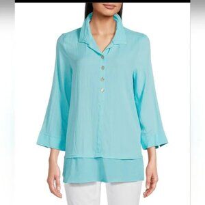 NWT $99 Turquoise Blue Riviera Blouse JOHN MARK M L